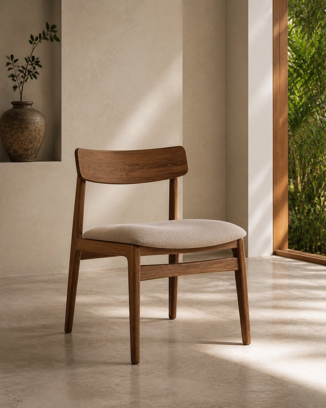 Sumba Dining Chair, Solid teak · Natural upholstery, concept visualization