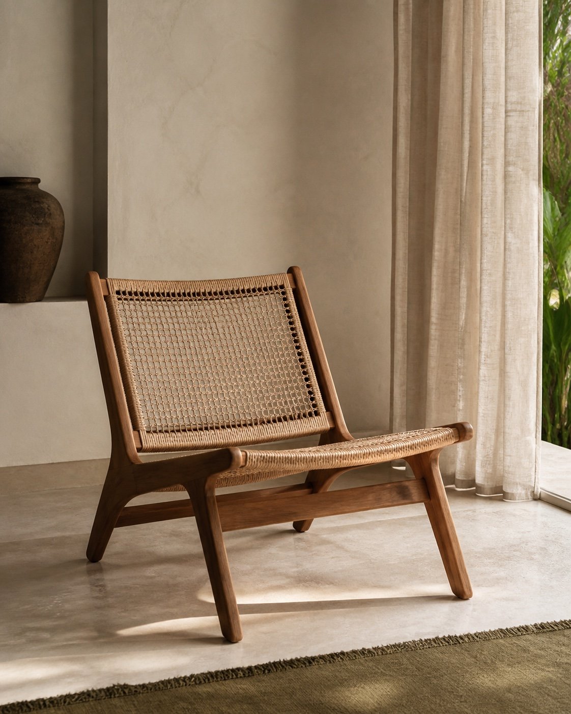 Terra Lounge Chair, Aged teak · Handwoven fibre, concept visualization